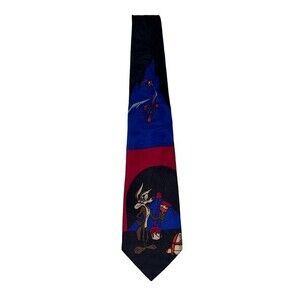 Vintage Looney Toons Tie Wile E. Coyote Road Runner Red Blue Balancine Hot Cakes